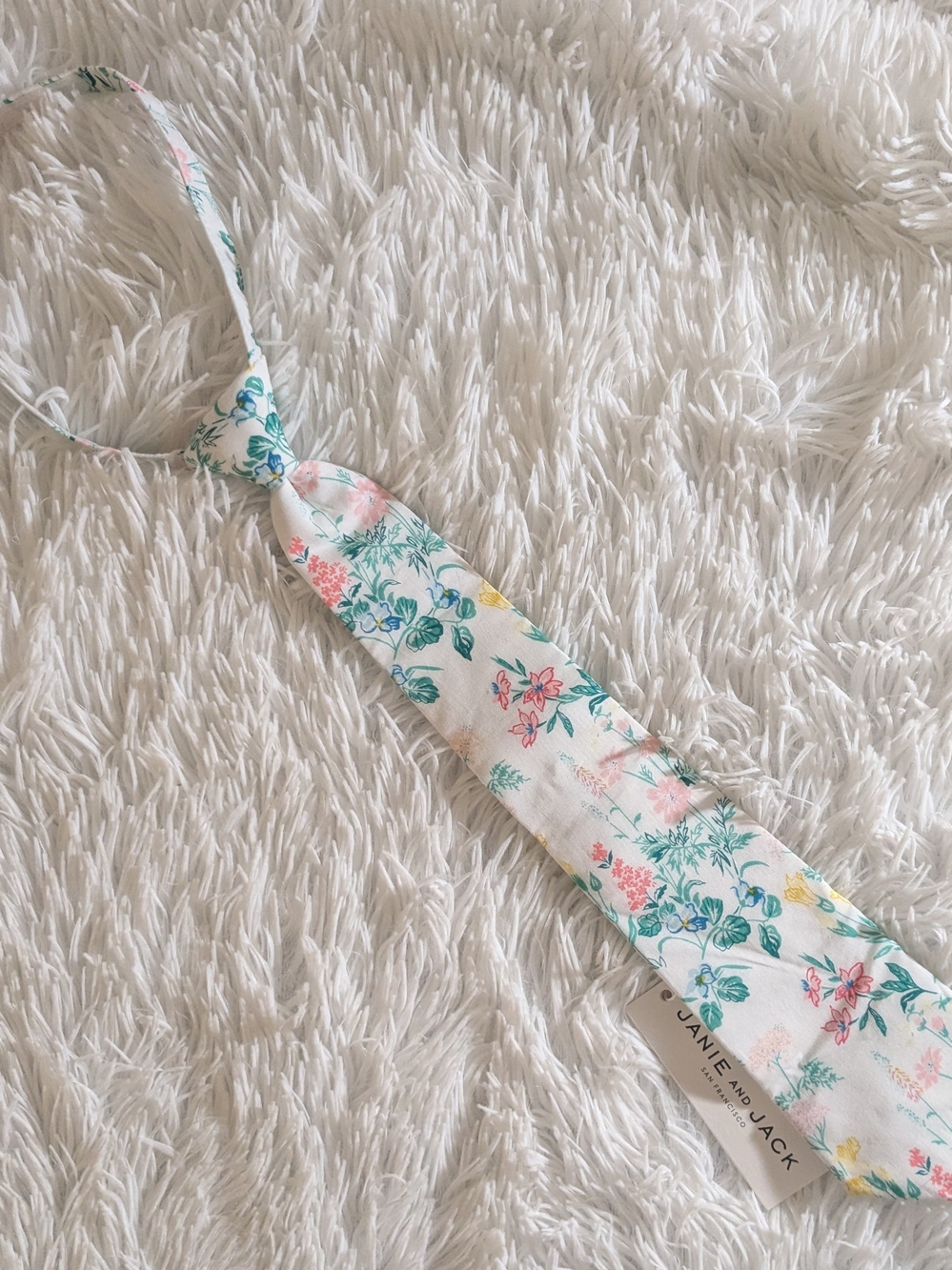Janie and Jack White Floral Kids Tie with Pink, Green & Yellow